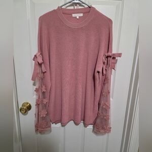 Ces Femme Pink Floral Sleeve Women's Top NEW Size LG
